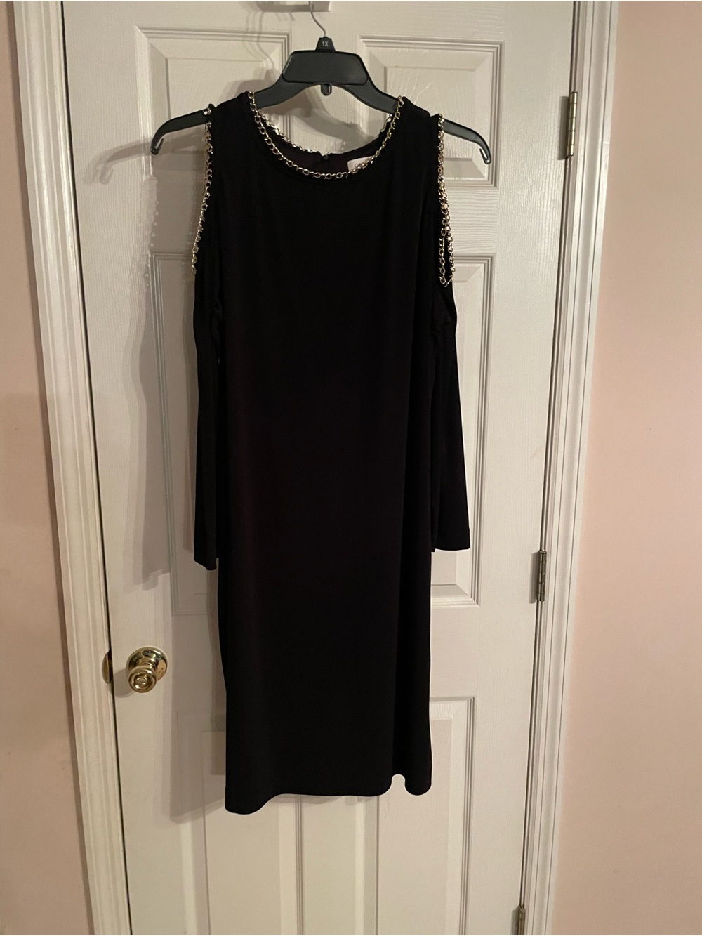Calvin Klein Black Cold-Shoulder Dress with Chain Trim